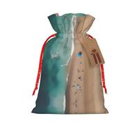 Bolsa de regalo de Navidad con cierre de cordón, ligera, bonito diseño, perfecta para cumpleaños y fiestas, vista aérea de la playa