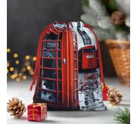 Bolsa de regalo de Navidad con cordón de Inglaterra, Reino Unido, retro, Londres, teléfono, bolsas de regalo reutilizables, línea de regalos de Navidad, caja de regalo de Navidad, bolsa de regalo de