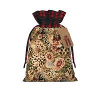 Bolsa de regalo de Navidad con cordón de leopardo a rayas, material de arpillera, diseño colorido de retazos