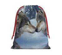 Bolsa de regalo de Navidad con cordón impreso Wolf Kiss In Winter, una opción conveniente para empaquetar pequeños regalos