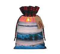 Bolsa de regalo de Navidad con diseño de atardecer y amanecer con olas del mar del océano, regalo de fiesta con cordón para vacaciones, envoltura de golosinas, perfecta para cumpleaños, aniversarios