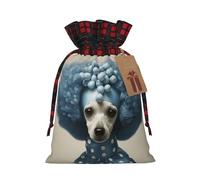 Bolsa de regalo de Navidad con diseño de caniche azul con lunares | Bolsa de regalo de yute festivo | Para tus necesidades de envoltura navideña