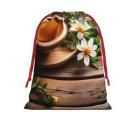 Bolsa de regalo de Navidad con diseño de flor verde azulado en tablones de madera, bolsa de regalo para envolver regalos pequeños para caramelos, joyas, boda