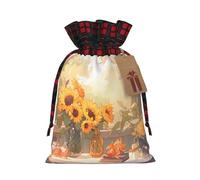 Bolsa de regalo de Navidad con diseño de girasoles debajo del alféizar de la ventana - Bolsa de regalo de arpillera para todos tus regalos de Navidad y necesidades de equipaje de mano