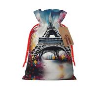 Bolsa de regalo de Navidad con diseño de la Torre Eiffel de París, con cordón, perfecta para regalos de Navidad y equipaje de mano