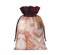 Bolsa de regalo de Navidad con diseño de mármol de oro rosa, con cordón, diseño festivo a cuadros