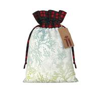 Bolsa de regalo de Navidad con estampado de algas marinas verdes y azules, reutilizable para necesidades festivas de Navidad, bolsas de envoltura