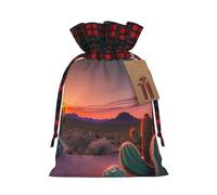 Bolsa de regalo de Navidad con estampado de cactus y atardecer, con cordón, para bolsas de Navidad, regalos de fiesta