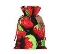 Bolsa de regalo de Navidad con estampado de fresa, bolsas de Navidad con cordón para regalos de vacaciones, recuerdos de fiesta