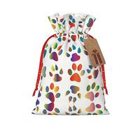 Bolsa de regalo de Navidad con estampado de huellas de perro, bolsa de almacenamiento con etiquetas, bolsa de regalo de Navidad reutilizable