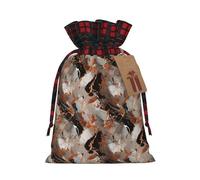 Bolsa de regalo de Navidad con estampado de salpicaduras de cobre con textura de mármol, con cordón, diseño festivo a cuadros