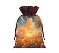 Bolsa de regalo de Navidad de girasol al atardecer, parte inferior con bolsa de caramelo de yute para todos los regalos de Navidad y equipaje de mano