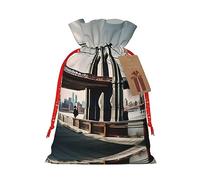 Bolsa de regalo de Navidad del puente de Brooklyn - Bolsas de arpillera con cordón para fiestas - Ideal para regalo de mano y almacenamiento