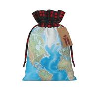 Bolsa de regalo de Navidad, mapa del mundo, bolsas de Navidad para suministros de fiesta de Navidad, bolsa con cordón, bolsa de caramelos, bolsas de envoltura para regalos de fiesta