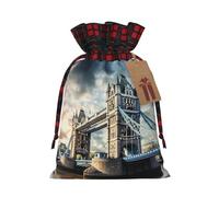 Bolsa de regalo de Navidad reutilizable con diseño histórico del puente de la Torre Vieja de Londres, bolsas de dulces de Navidad con cordón para envolver regalos de