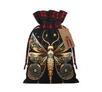 Bolsa de regalo de Papá Noel con diseño de libélula dorada delicada sobre fondo negro, bolsas de tela con cordón para caramelos, ideales para envolver regalos y celebraciones festivas