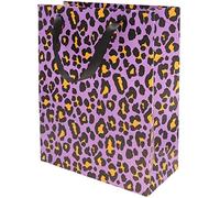 Bolsa de regalo de papel, diseño de leopardo, color morado/naranja, 32 x 26 x 12 cm, 1 unidad