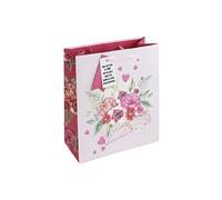 Bolsa de regalo de papel kraft blanco con texto en inglés "Love Letter Valentine's Roses with Love", hecha de papel 100% reciclado, flores especiales, tamaño mediano