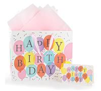 Bolsa de regalo de papel rosa para cumpleaños, 33 x 26 x 12 cm, tamaño de bolsa de regalo de cumpleaños, bolsa de regalo de cumpleaños con papel de seda y tarjeta de felicitación, bolsas para regalos