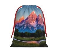 Bolsa de regalo de tela de terciopelo ultra suave con cordón, bolsas de regalo multiusos con estampado de parque nacional de gran tetón para Navidad