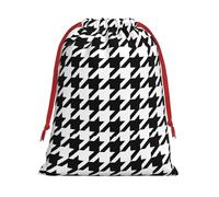 Bolsa de regalo de tela de terciopelo ultra suave con cordón, bolsas de regalo multiusos con estampado negro de pata de gallo para Navidad