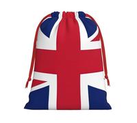 Bolsa de regalo de tela de terciopelo ultrasuave con cordón, bolsas de regalo multiusos con estampado de bandera del Reino Unido para Navidad