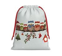Bolsa de regalo de tela de terciopelo ultrasuave con cordón, multiusos, lindos búhos de Navidad en rama, bolsas de regalo para Navidad