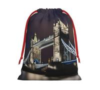 Bolsa de regalo de terciopelo ultrasuave con estampado de Tower Bridge In London, bolsa de regalo de Navidad con cordón