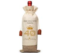 Bolsa de regalo de vino de 40 cumpleaños, bolsa de botella de vino de cumpleaños de 40 años, bolsa de regalo de vino de lino de algodón con cordón, regalo de cuarenta cumpleaños para mujeres y
