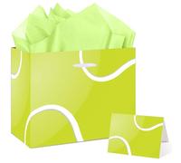 Bolsa de regalo grande de béisbol de 13 pulgadas con papel de seda y tarjeta, bolsa de regalo de fiesta de cumpleaños verde para decoraciones temáticas deportivas, regalos de béisbol, bolsas de