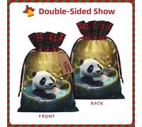 Bolsa de regalo impresa con diseño de panda que se toma un baño de 8.3 x 11.8 pulgadas, decoración de fiesta de Navidad