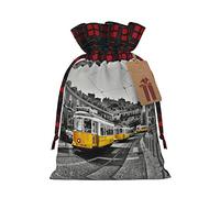 Bolsa de regalo impresa con diseño de tren urbano, bolsa de regalo perfecta de arpillera con bloqueo de