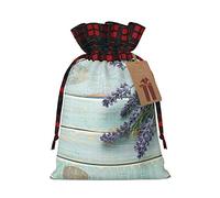 Bolsa de regalo impresa de lavanda sobre madera, perfecta bolsa de regalo de arpillera con bloqueo de color