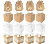 Bolsa de regalo Kraft Caja de caramelos cuadrada de papel Kraft con cuerda, caja de chocolate de encaje para regalos de boda, decoración de embalaje de regalo de fiesta de cumpleaños de 10 piezas