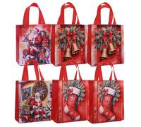 Bolsa de Regalo Navideño,6 Unidades Bolsas de Mano Navideñas de Tela no Tejida con Asa,Bolsas Reutilizables Navideñas, Fiestas de Eventos, Bolsos con Manijas, Bolsos de Regalo Decorados 24×23×11cm