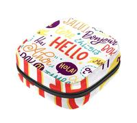 Bolsa de regalo para niñas y mujeres, con texto en inglés "Hello Words" en diferentes idiomas, bolsas sanitarias para desechar servilletas sanitarias, bolsa de gran capacidad con cremallera para
