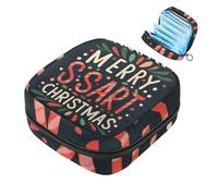 Bolsa de regalo para niñas y mujeres, con texto en inglés «Merry Christmas-1879» para desechar servilletas sanitarias, gran capacidad con cremallera para almohadilla menstrual