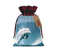 Bolsa de regalo reutilizable con cordón ajustable, diseño de delfín y océano, para vacaciones y ocasiones especiales
