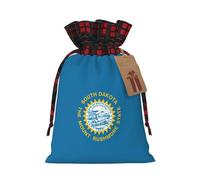 Bolsa de regalo reutilizable con cordón de Navidad con estampado de bandera de Dakota del Sur, embalaje festivo para necesidades de envoltura de Navidad