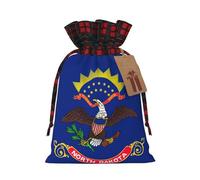 Bolsa de regalo reutilizable con cordón de Navidad con estampado de bandera del estado de Dakota del Norte, para necesidades festivas de Navidad, bolsas de envoltura