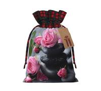 Bolsa de regalo reutilizable con cordón de Navidad con estampado de piedras y rosas de spa