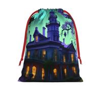 Bolsa de regalo reutilizable con cordón para regalo de mansión embrujada, color negro, decoración de fiestas, almacenamiento diario, celebraciones