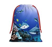 Bolsa de regalo reutilizable con diseño de tiburón nadando bajo el mar, con cordón, regalos de cumpleaños, almacenamiento diario, suministros de oficina
