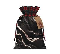 Bolsa de regalo reutilizable con estampado de mármol negro y oro rosa con cordón de Navidad