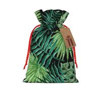 Bolsa de regalo transparente con estampado de hojas de palma con cordón para bodas, fiestas, cumpleaños, bolsa de regalo única, bolsa de lona reutilizable, 1 pieza pequeña