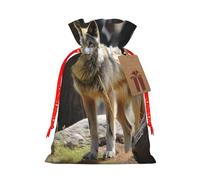 Bolsa de regalos de Navidad, bolsas de Navidad con diseño de lobo de vida silvestre, suministros de fiesta de Navidad, bolsa de cordón, bolsas de recuerdos de fiesta, bolsa de caramelos, caja de