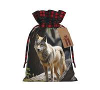 Bolsa de regalos de Navidad, bolsas de Navidad con diseño de lobo de vida silvestre, suministros de fiesta de Navidad, bolsa con cordón, bolsa de caramelos, bolsas de envoltura para regalos de fiesta
