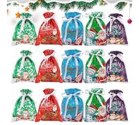 Bolsa de regalos navideños | Juego de bolsas navideñas con cordón de 15 piezas | Bolsas de regalo de dulces a prueba de polvo de 24 cm para galletas, chocolates, juguetes, joyas y obsequios de fiesta: