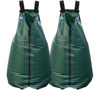 Bolsa de riego de árbol resistente a los rayos UV, sistema de riego por goteo de 20 galones, PVC de liberación lenta con puerto de manguera y correas, verde (2 piezas)