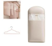 Bolsa de ropa colgante que ahorra espacio con cremallera de autocompresión, organizador de armario que ahorra espacio, bolsas de ropa con cubierta antipolvo para abrigos de plumón (caqui claro, M)